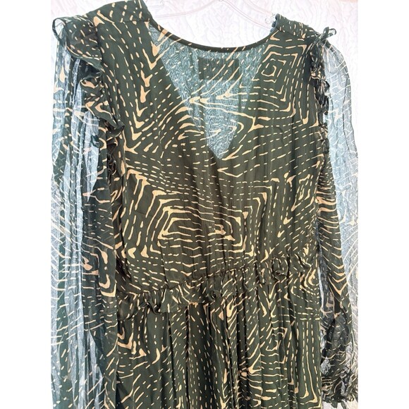 Ba&sh Lady Dress Women 2 US 6 Midi Forrest Fairy Geo Design Bohemian Green/Cream - Picture 5 of 16